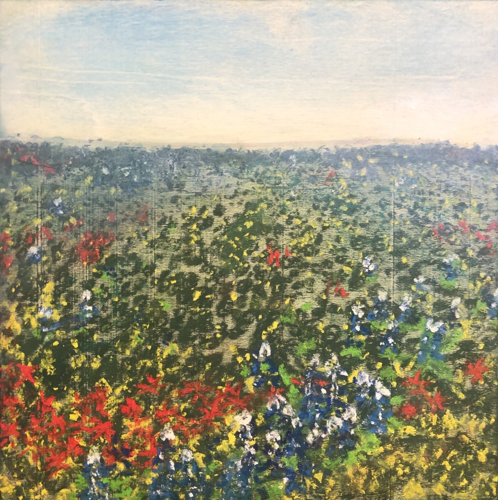 Landscape art of a field of Texas wildflowers